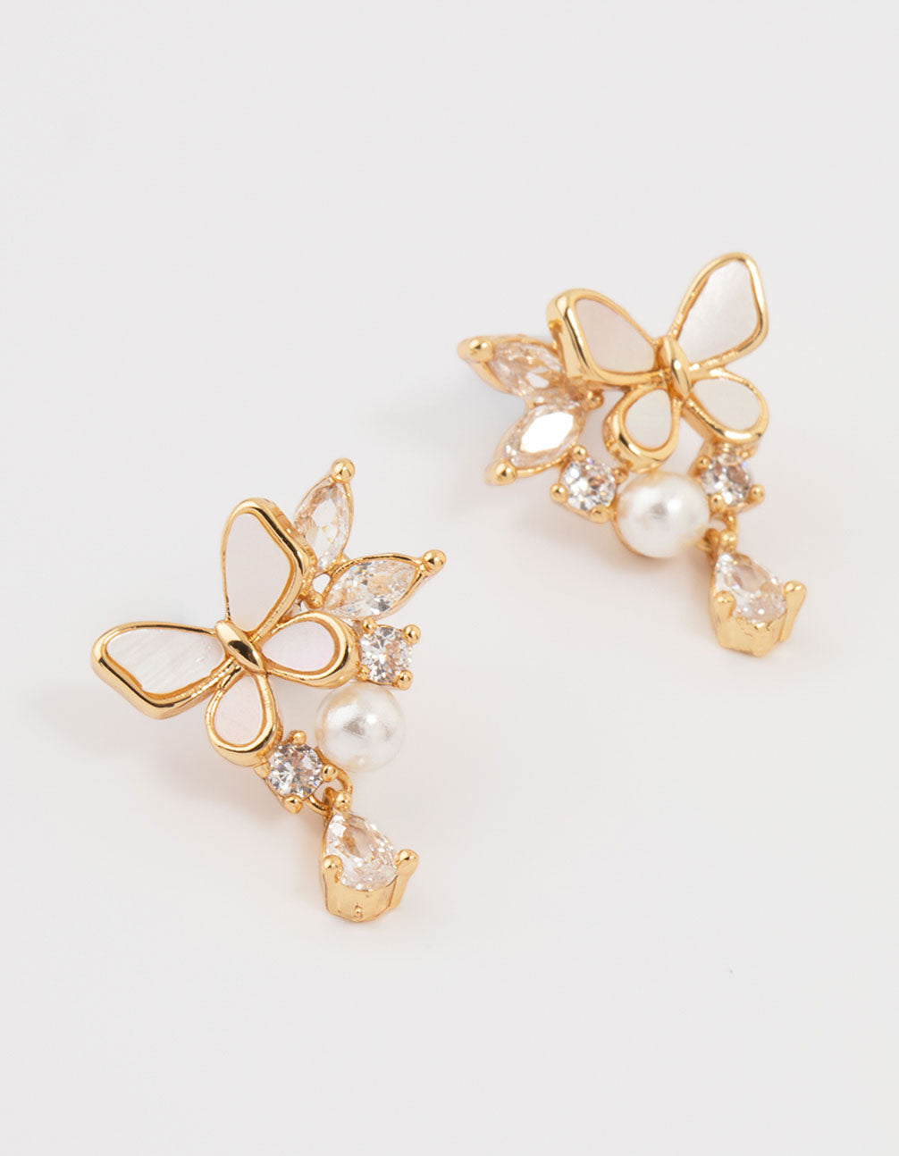 Gold Plated Pearl Butterfly Mini Drop Earrings