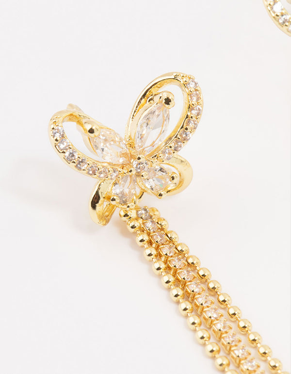 Gold Plated Cubic Zirconia Butterfly Drop Earrings