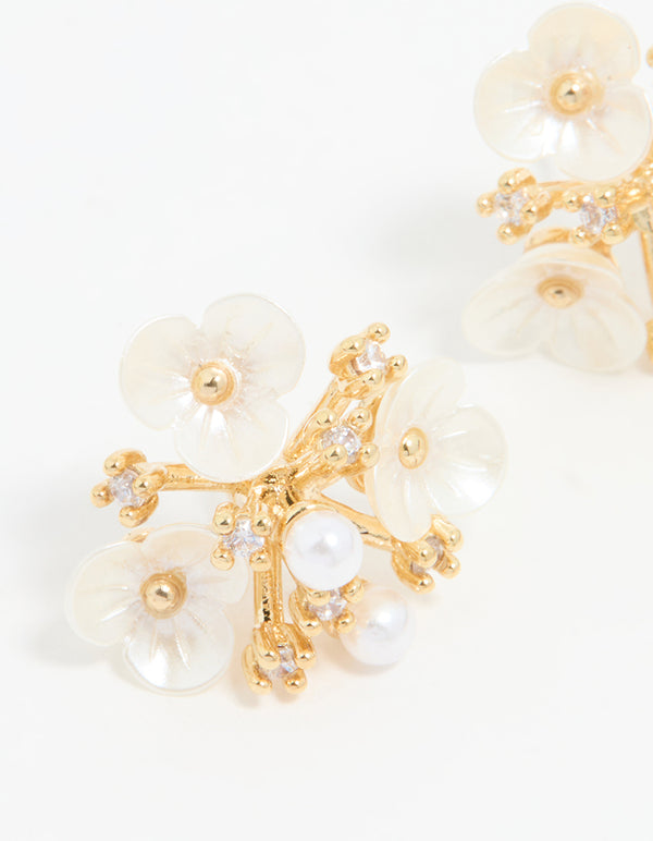 Gold Plated Acrylic Flower Cluster Earrings