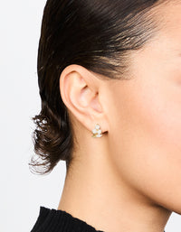 Gold Plated Cubic Zirconia Flower & Leaf Huggie Earrings - link has visual effect only