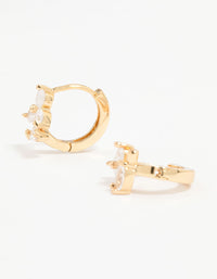 Gold Plated Cubic Zirconia Flower & Leaf Huggie Earrings - link has visual effect only