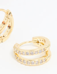 Gold Plated Diamante Double Mini Hoop Earrings - link has visual effect only
