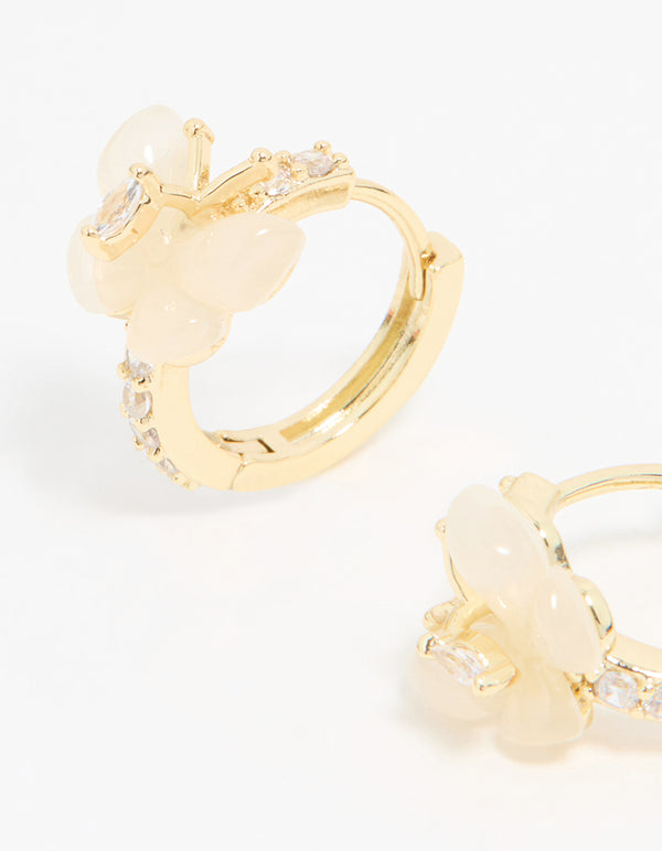 Gold Plated Diamante Butterfly Hoop Earrings