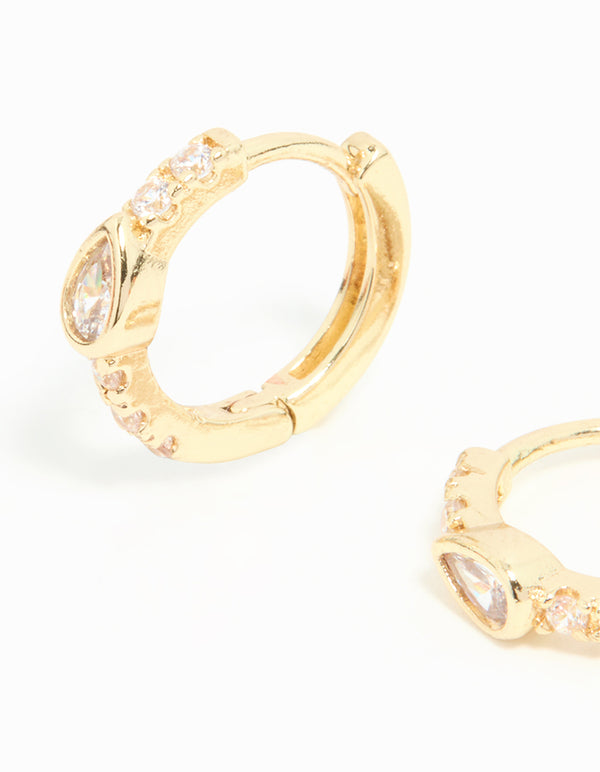Gold Plated Stone Pave Hoop Earrings
