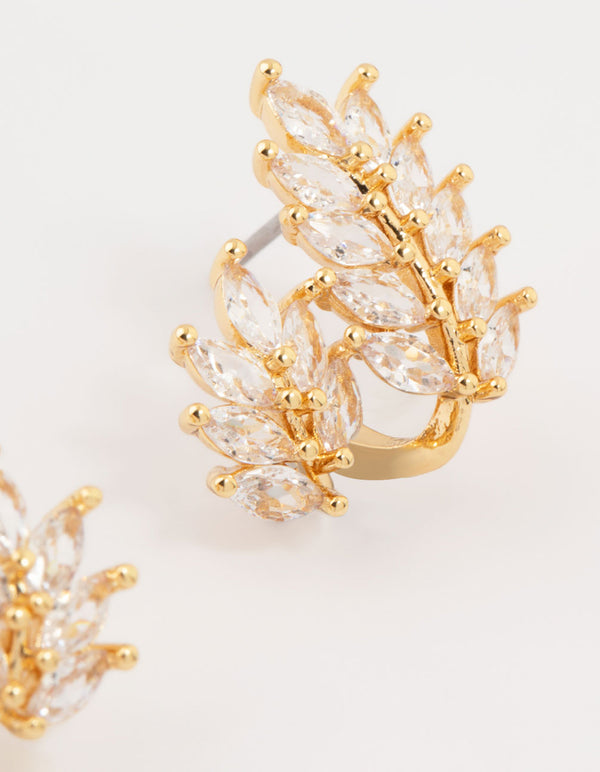 Gold Plated Cubic Zirconia Roman Leaf Crawler Earrings