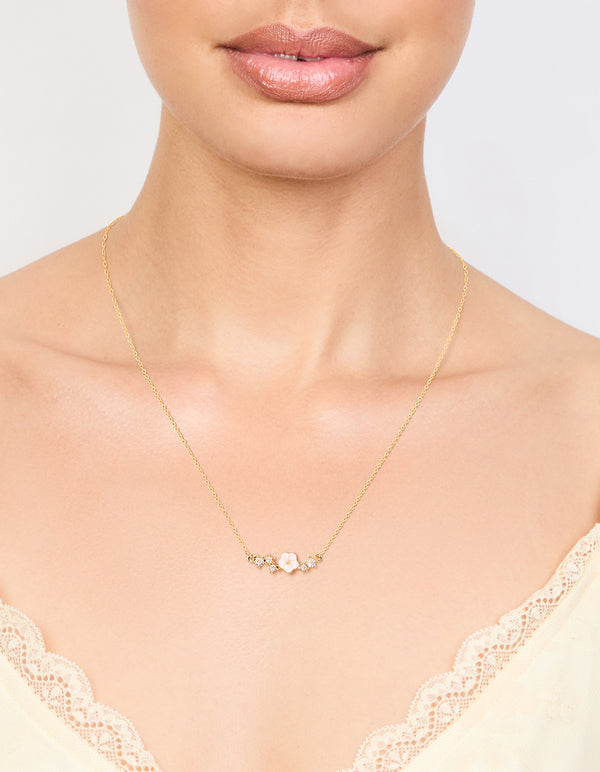 Gold Plated Cubic Zirconia Flower Necklace