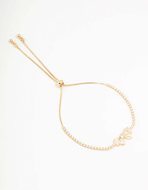 Gold Plated Cubic Zirconia Baguette Bow Toggle Bracelet