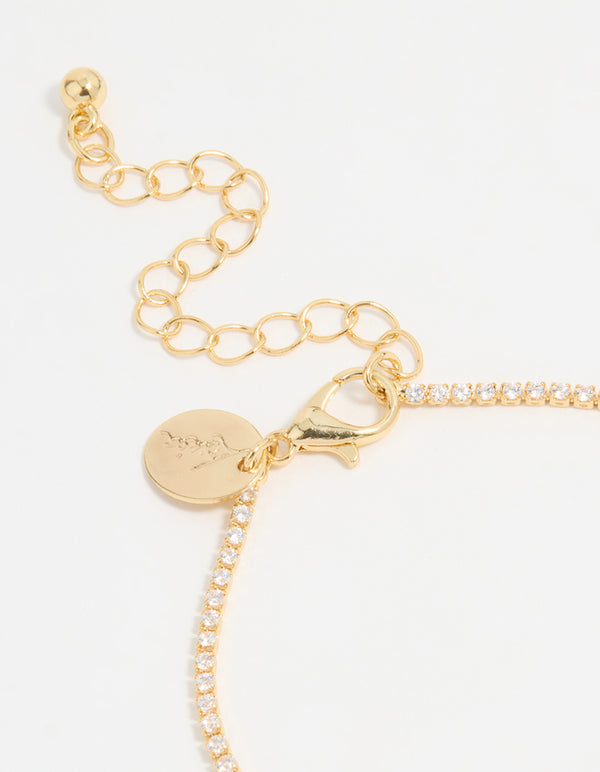 Gold Plated Cubic Zirconia Pave & Round Stone Bracelet