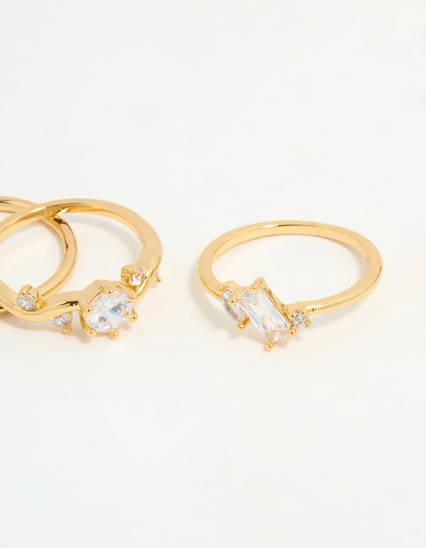 Gold Plated Cubic Zirconia Leaf Marquise Rings 4-Pack