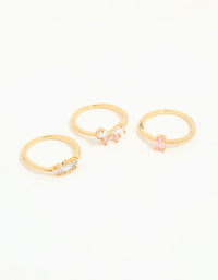 Gold Plated Pink Cubic Zirconia Bow Rings 3-Pack - link has visual effect only