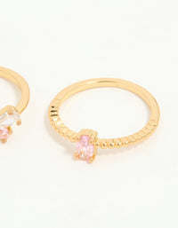Gold Plated Pink Cubic Zirconia Bow Rings 3-Pack - link has visual effect only