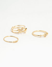 Gold Plated Cubic Zirconia Butterfly Rings 3-Pack - link has visual effect only