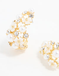 Gold Plated Diamante & Pearl Flower Hoop Earrings - link has visual effect only
