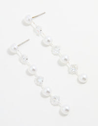 Silver Plated Cubic Zirconia & Pearl Drop Earrings - link has visual effect only