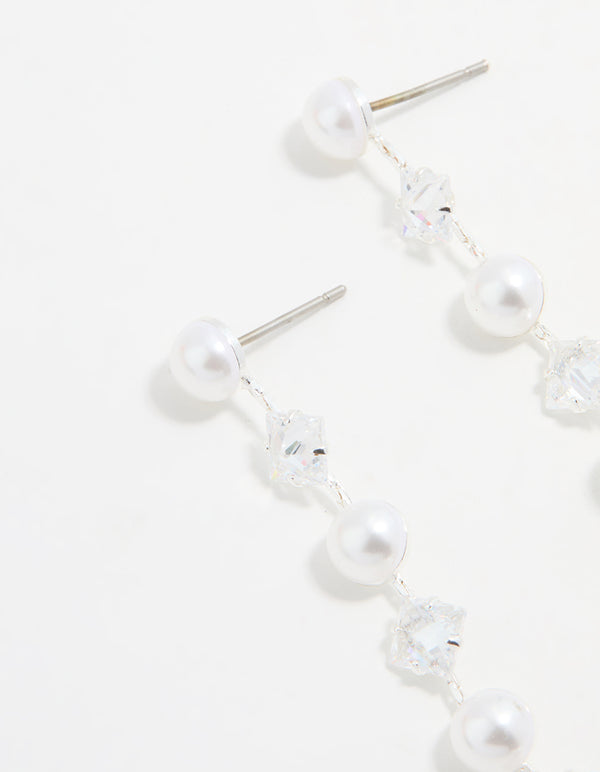 Silver Plated Cubic Zirconia & Pearl Drop Earrings