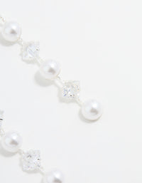 Silver Plated Cubic Zirconia & Pearl Drop Earrings - link has visual effect only