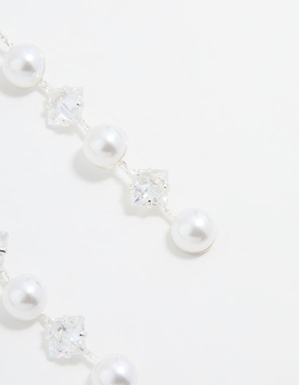 Silver Plated Cubic Zirconia & Pearl Drop Earrings
