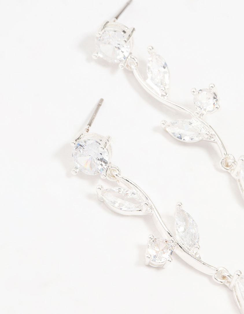 Silver Plated Cubic Zirconia Large Vine Teardrop Earrings