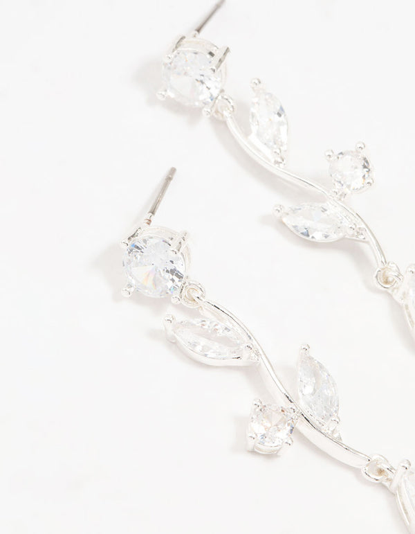 Silver Plated Cubic Zirconia Large Vine Teardrop Earrings