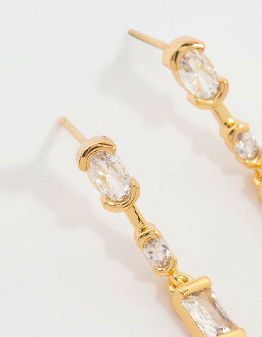 Gold Plated Cubic Zirconia Mixed Shape Drop Earrings