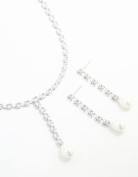 Silver Plated Pearl Oval Necklace & Earring Set - link has visual effect only
