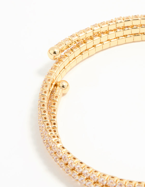 Gold Plated Diamante Triple Cupchain Wrist Cuff