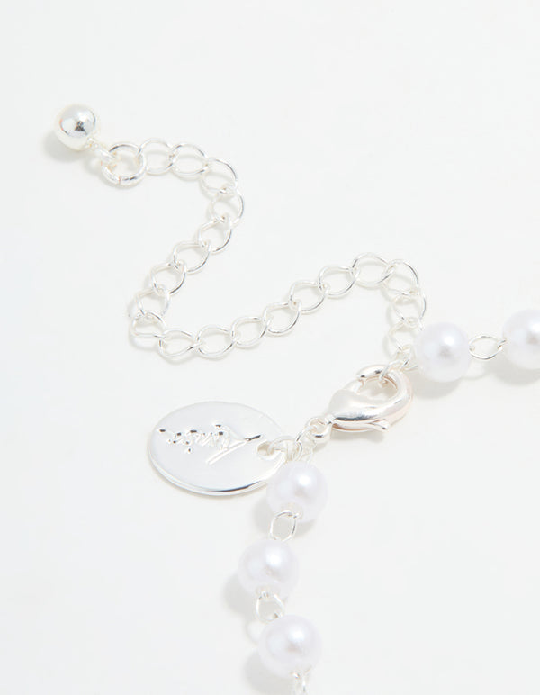 Silver Plated Pearl Double Bow Bracelet