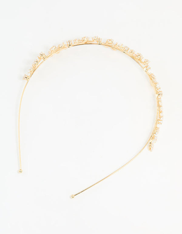 Gold Cubic Zirconia Marquise & Round Leaf Headband