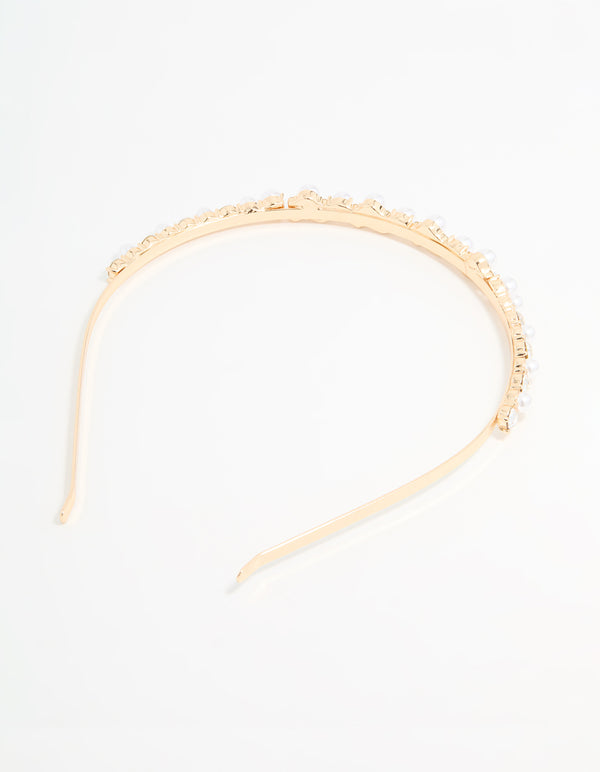 Gold Plated Diamante & Pearl Alternating Headband