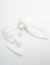 Silver Plated Diamante White Fabric Bow Clip - link has visual effect only
