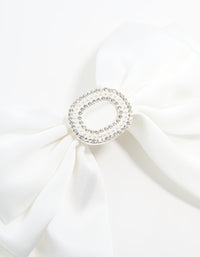 Silver Plated Diamante White Fabric Bow Clip - link has visual effect only