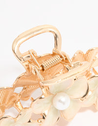 Gold Enamel Pearl Floral Claw Clip - link has visual effect only