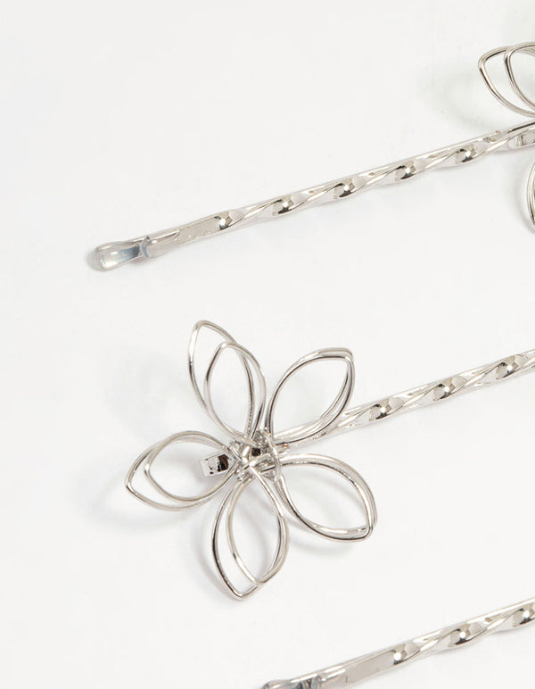 Silver Wire Flower Twist Hair Clips 4-Pack