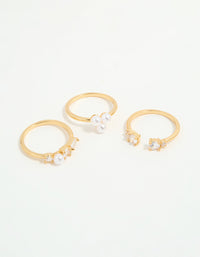 Gold Plated Cubic Zirconia & Pearl Rings 3-Pack - link has visual effect only