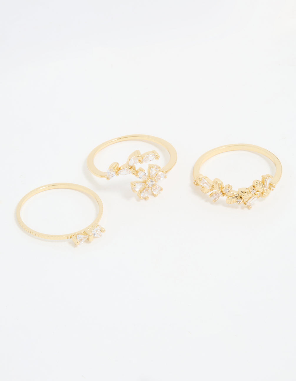 Gold Plated Pearl Flower & Bow Rings 3-Pack