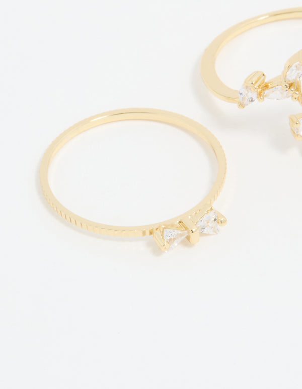 Gold Plated Pearl Flower & Bow Rings 3-Pack