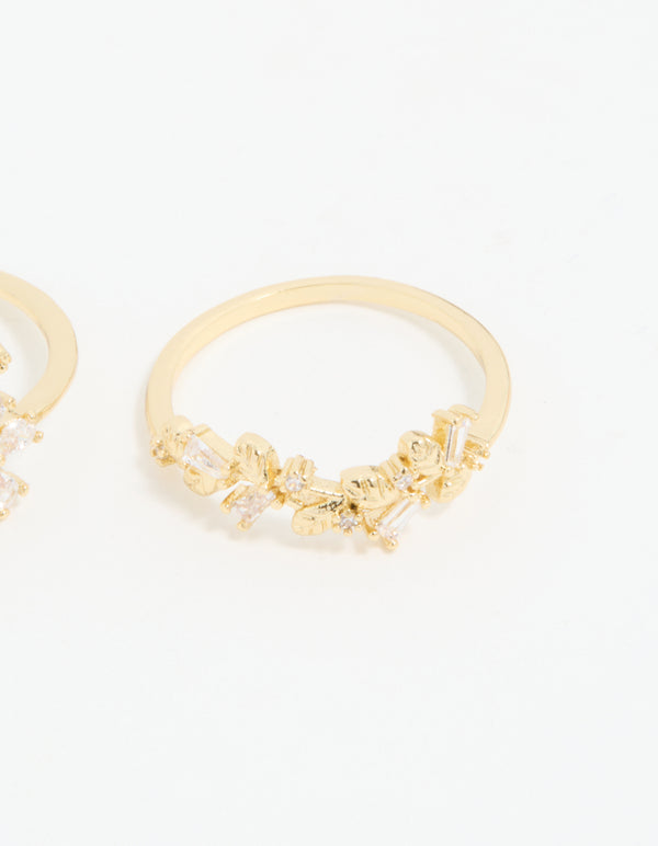 Gold Plated Pearl Flower & Bow Rings 3-Pack