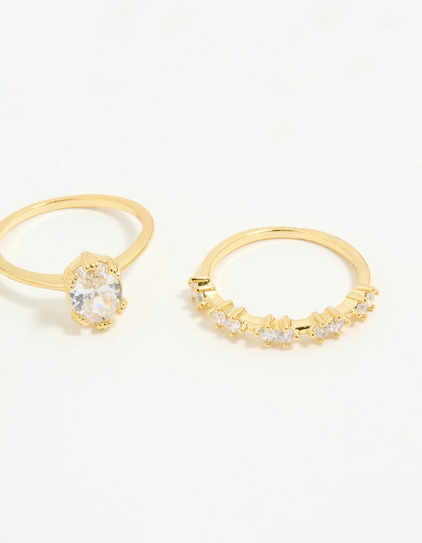 Gold Plated Cubic Zirconia Oval Stacking Rings 3-Pack