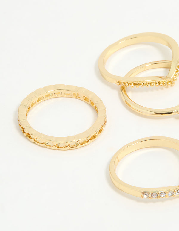 Gold Plated Twist & Dip Rings 6-Pack