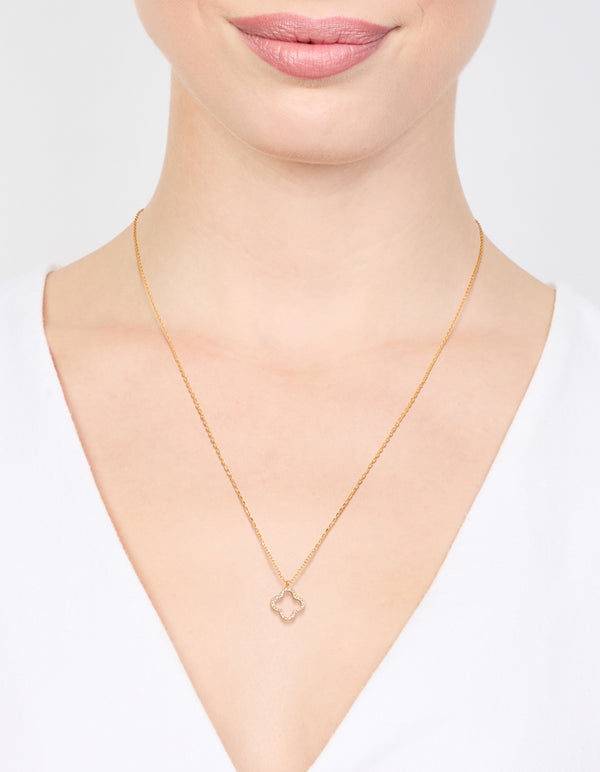 Gold Plated Sterling Silver Cubic Zirconia Flower Pendant Necklace