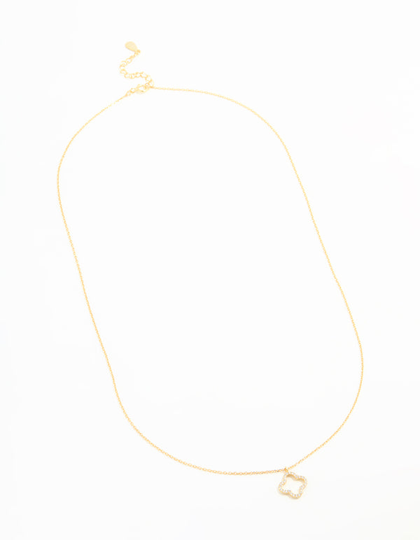 Gold Plated Sterling Silver Cubic Zirconia Flower Pendant Necklace