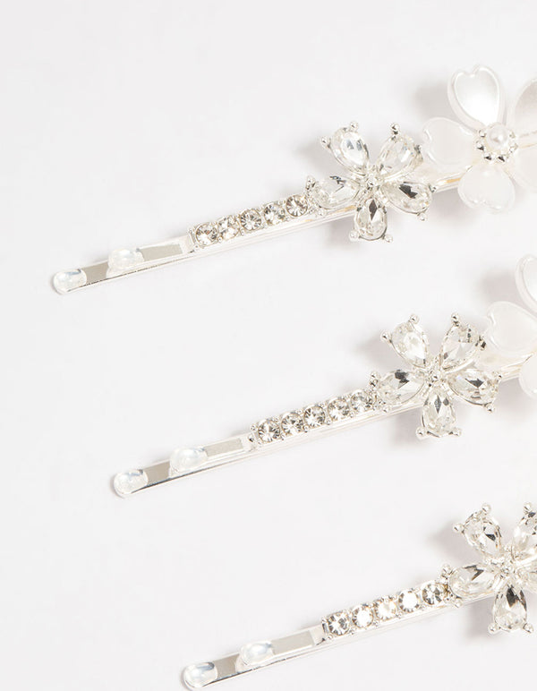 Silver Acrylic Flower Hair Slides 3-Pack