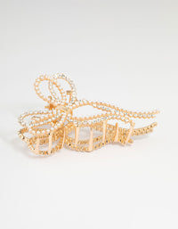Gold Pearl & Diamante Bow Claw Clip - link has visual effect only