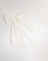 White Fabric Pearl Scatter Bow Clip - link has visual effect only