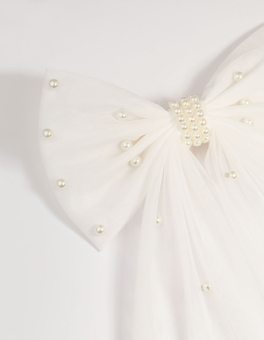 White Fabric Pearl Scatter Bow Clip