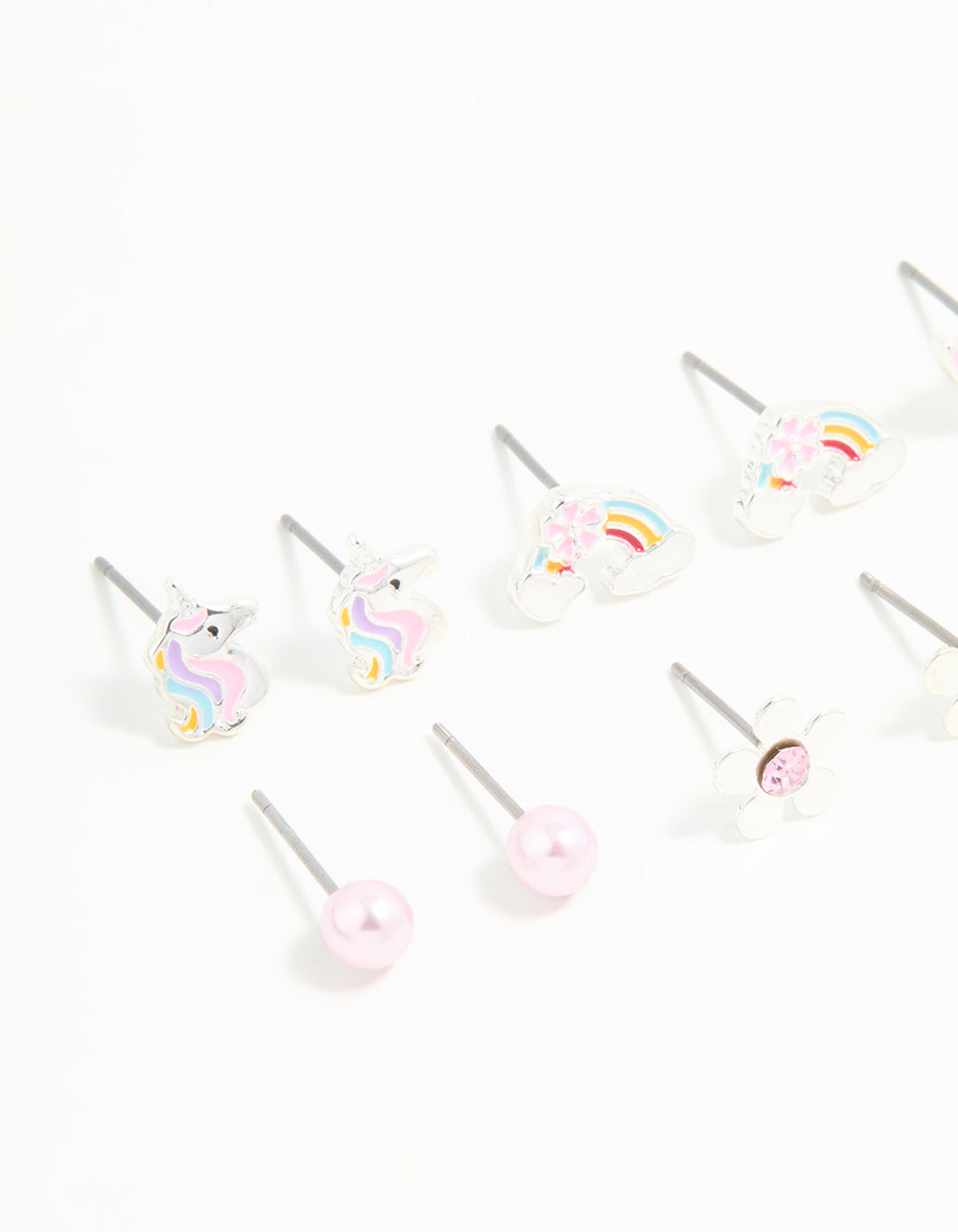 Kids Silver Unicorn & Butterfly Stud Earrings 6-Pack