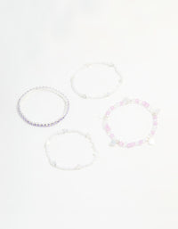 Kids Silver Heart Diamante Beaded Stretch Bracelets 4-Pack - link has visual effect only