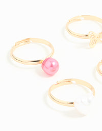 Kids Gold Pearl Heart & Butterfly Stacking Rings 6-Pack - link has visual effect only