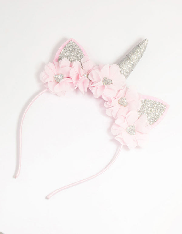 Kids Pink Fabric Sparkle Flower Unicorn Headband