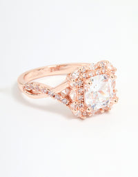 Rose Gold Cubic Zirconia Princess Halo Ring - link has visual effect only